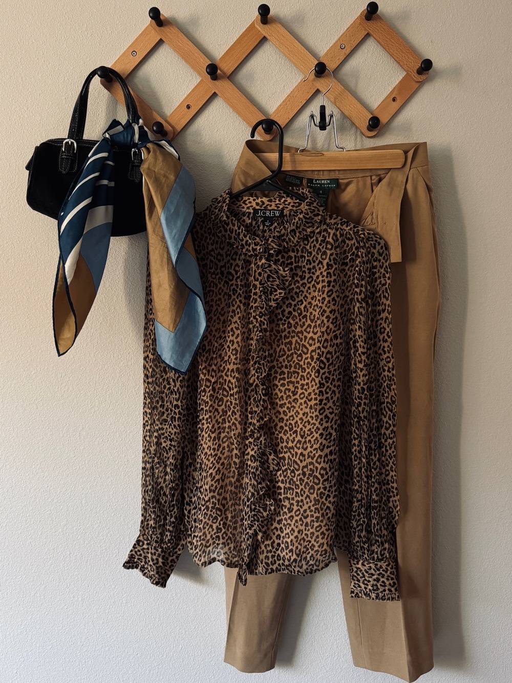J. Crew Leopard Print Ruffle-Neck Long-Sleeve Blouse - Brown/Black